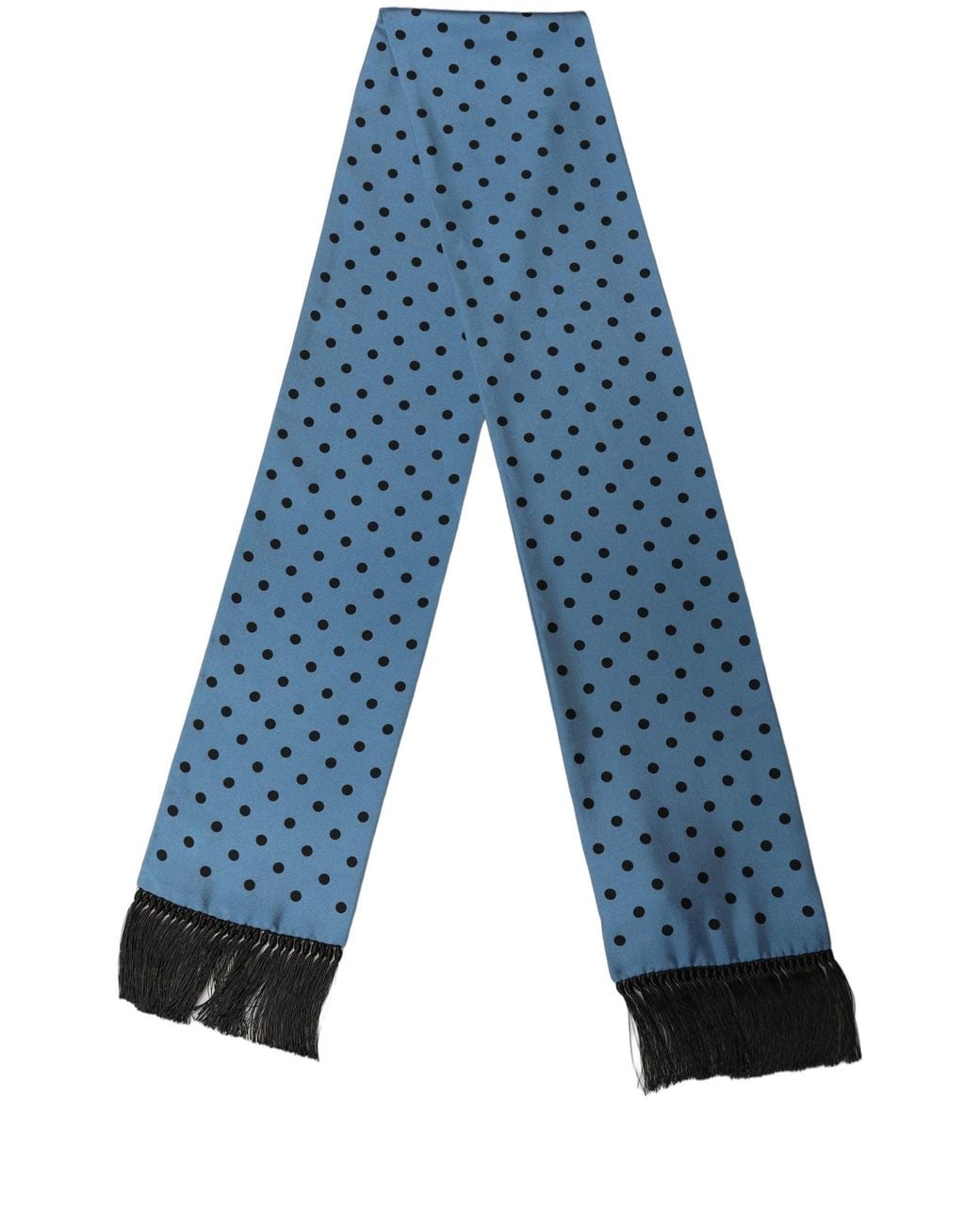 Dolce & Gabbana Blue Polka Dot Silk Fringed Lace Stole Scarf for men