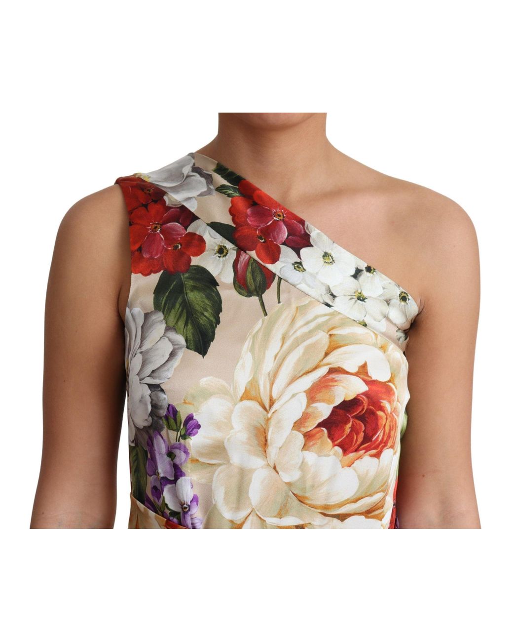 Dolce & Gabbana Brown Elegant One-Shoulder Floral Silk Maxi Dress