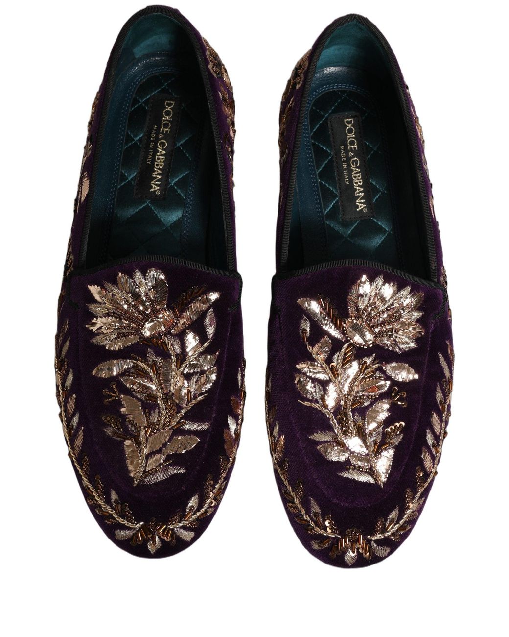 Dolce & Gabbana Multicolor Violet Velvet Floral Embroidery Loafers Shoes for men