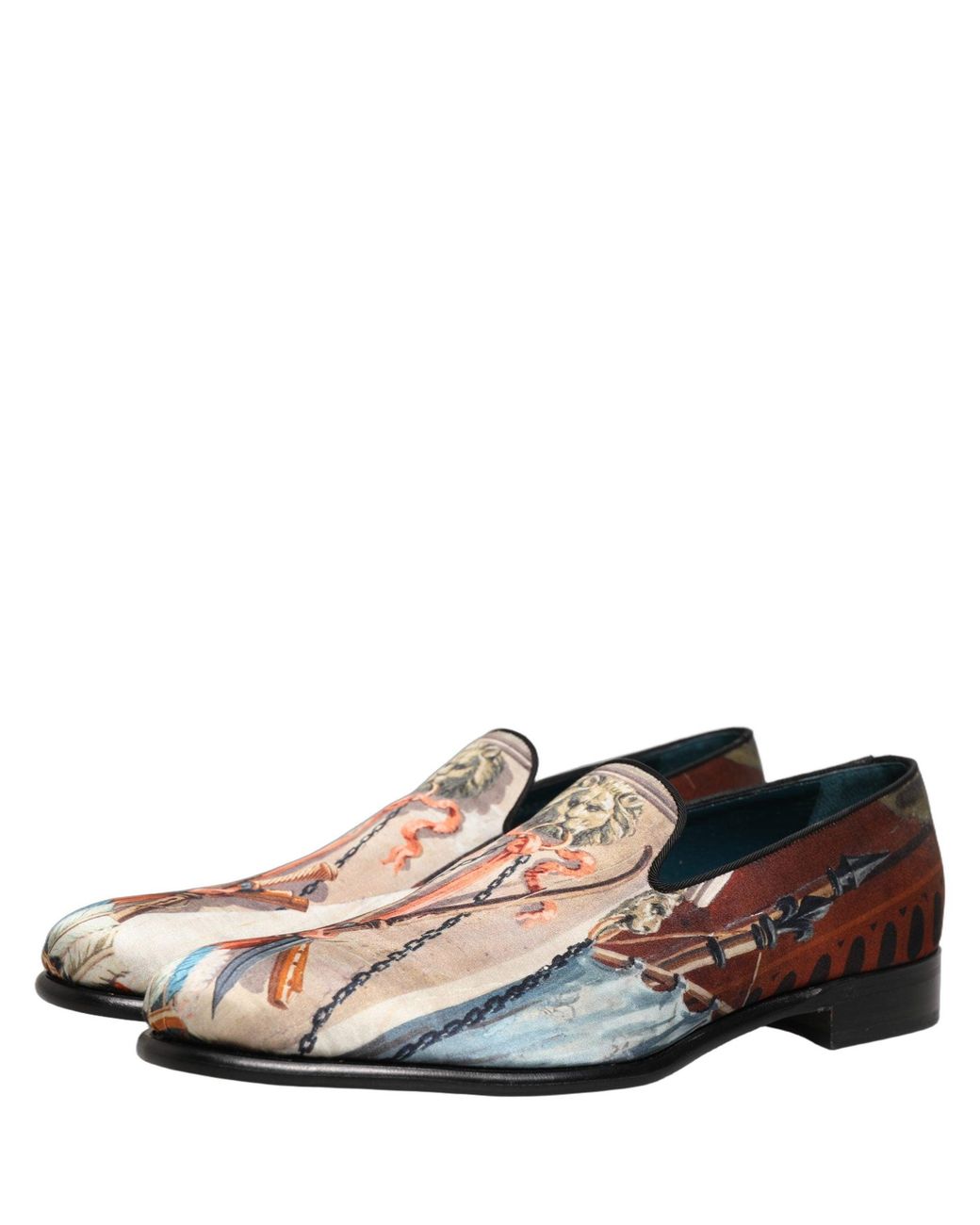 Dolce & Gabbana Brown Multicolor Lion Print Slip On Loafers Shoes for men