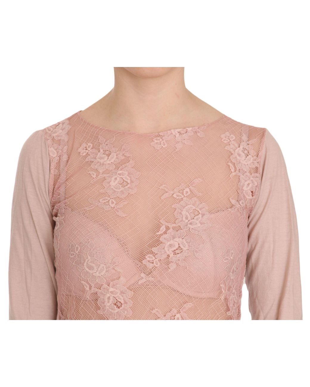 Pink Memories Pink Lace See Through Long Sleeve Top Blouse