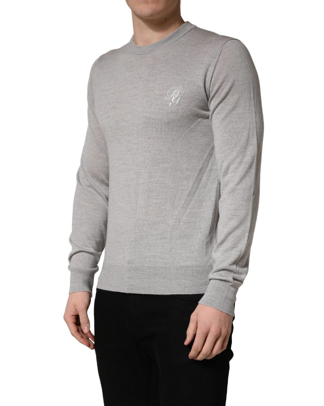 Dolce & Gabbana Gray Long Sleeves Crew Neck Pullover Sweater for men