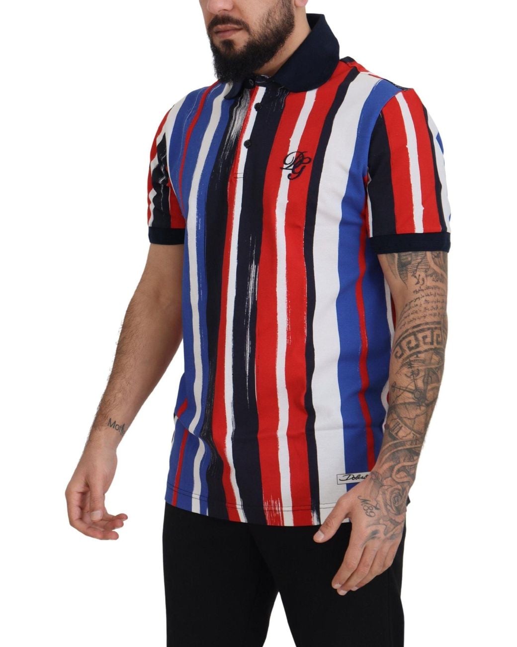 Dolce & Gabbana Red Multicolor Cotton Polo Top T-shirt for men