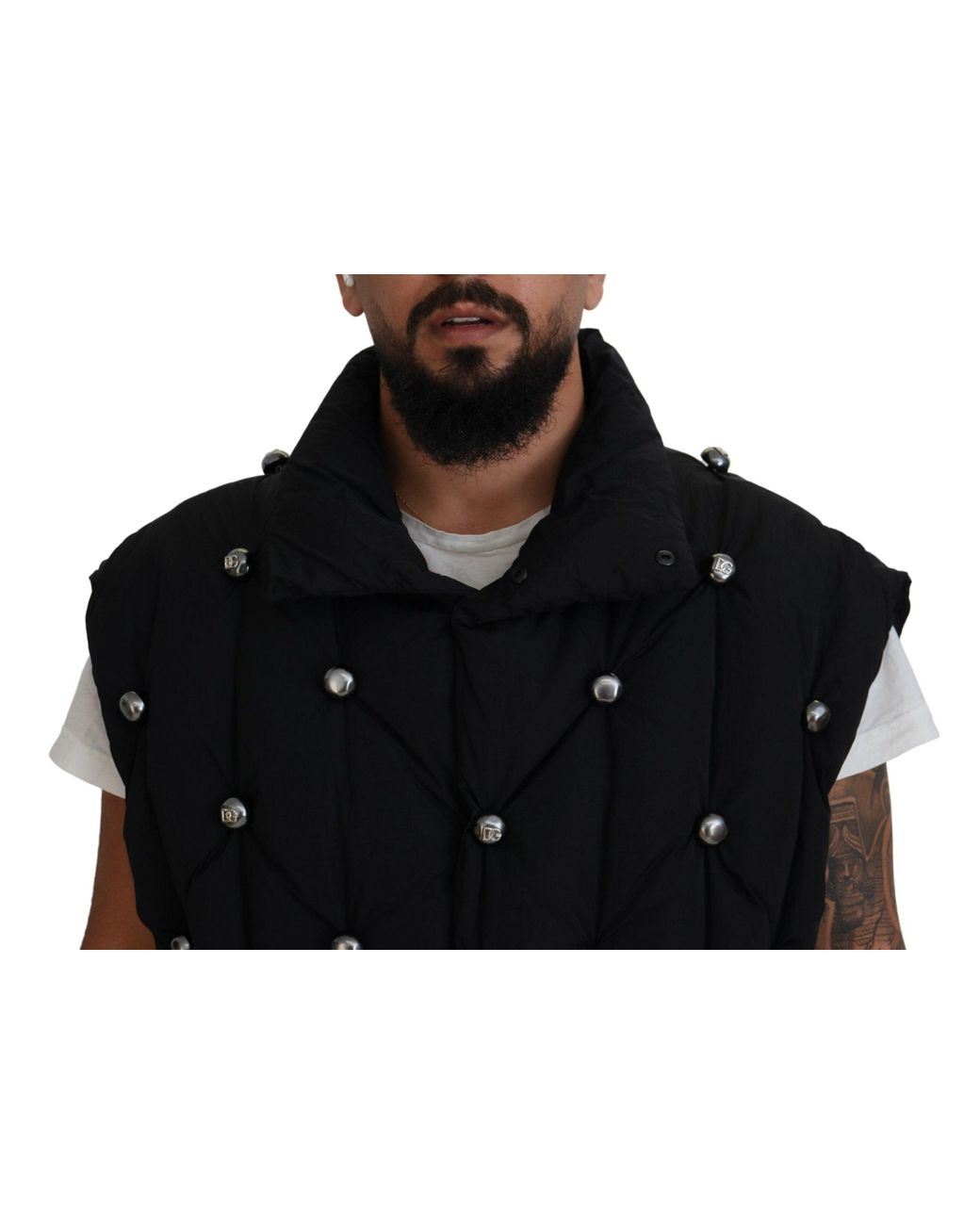 Dolce & Gabbana Black Sleeveless Dg Metal Embellishment Jacket for men