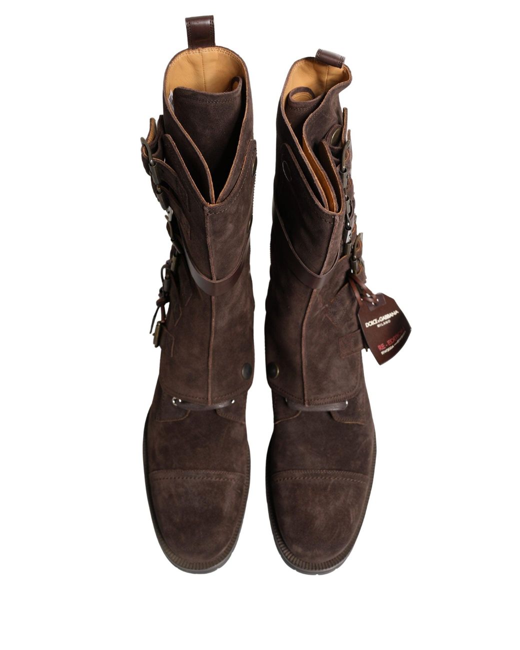 Dolce & Gabbana Black Brown Suede Leather Combat Ankle Boots Shoes for men