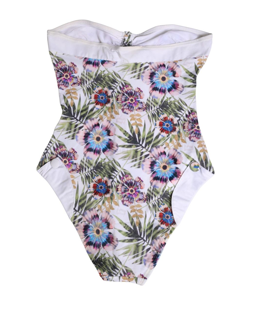 John Galliano White Floral Print Strapless One