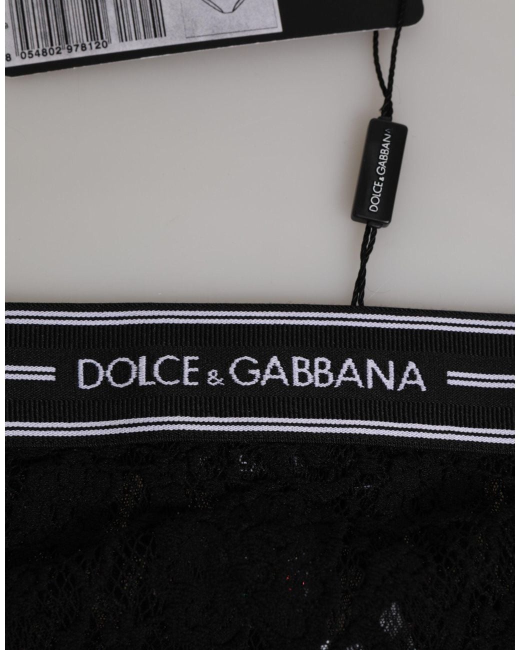 Dolce & Gabbana Black Lace Slip Brief Logo Waistband Underwear Nylon Clothing