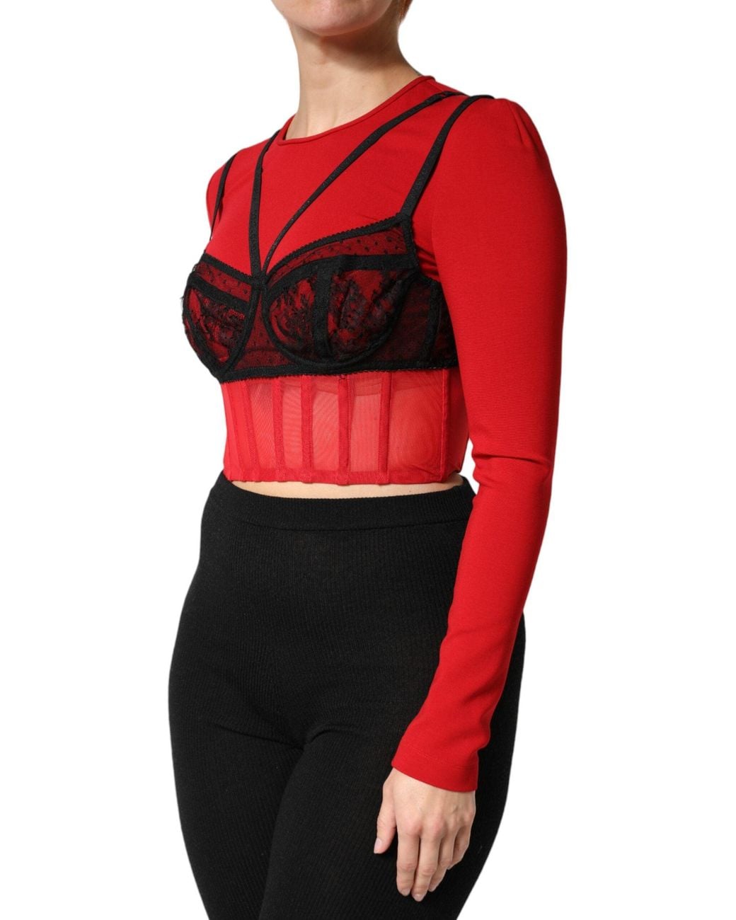 Dolce & Gabbana Red Black Nylon Bralette
