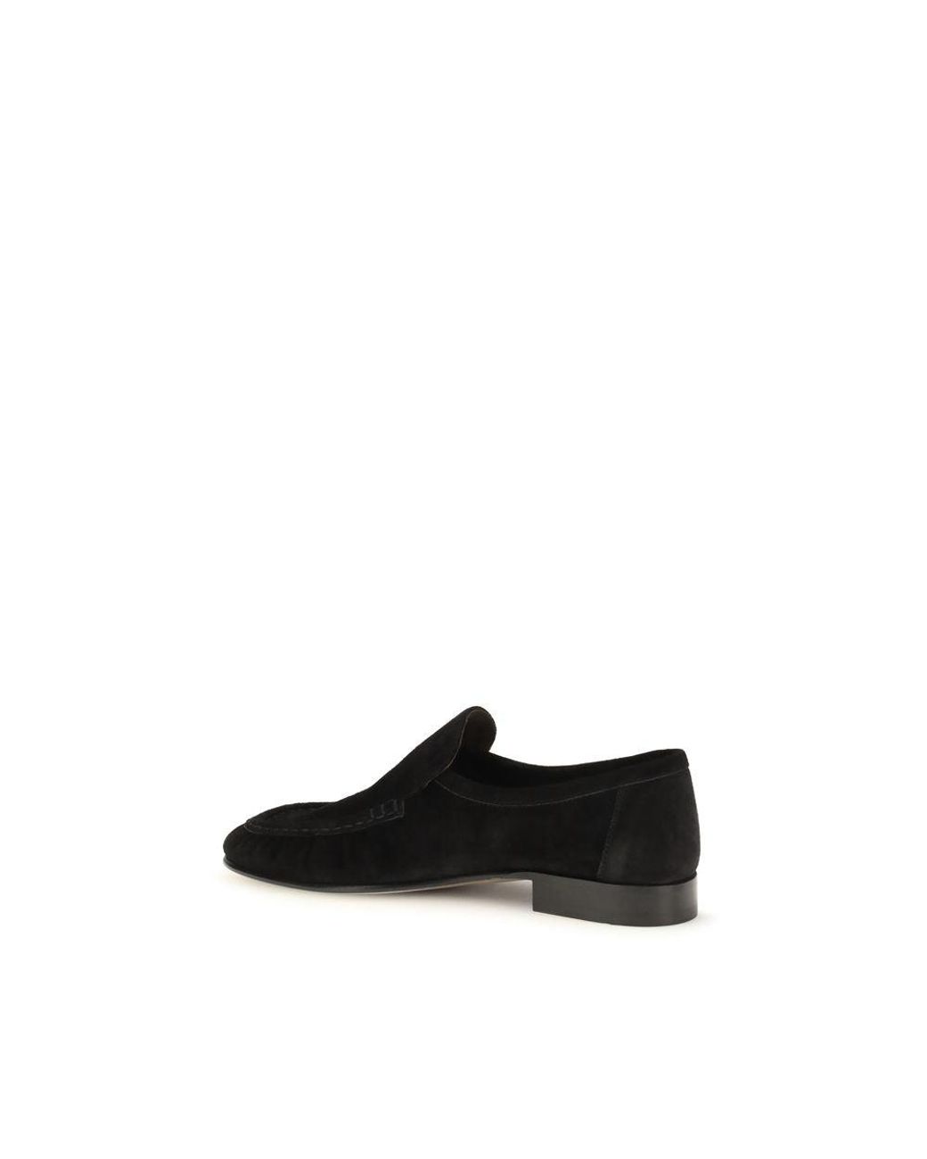 The Row Black Suede Leather Slip-On Loafers