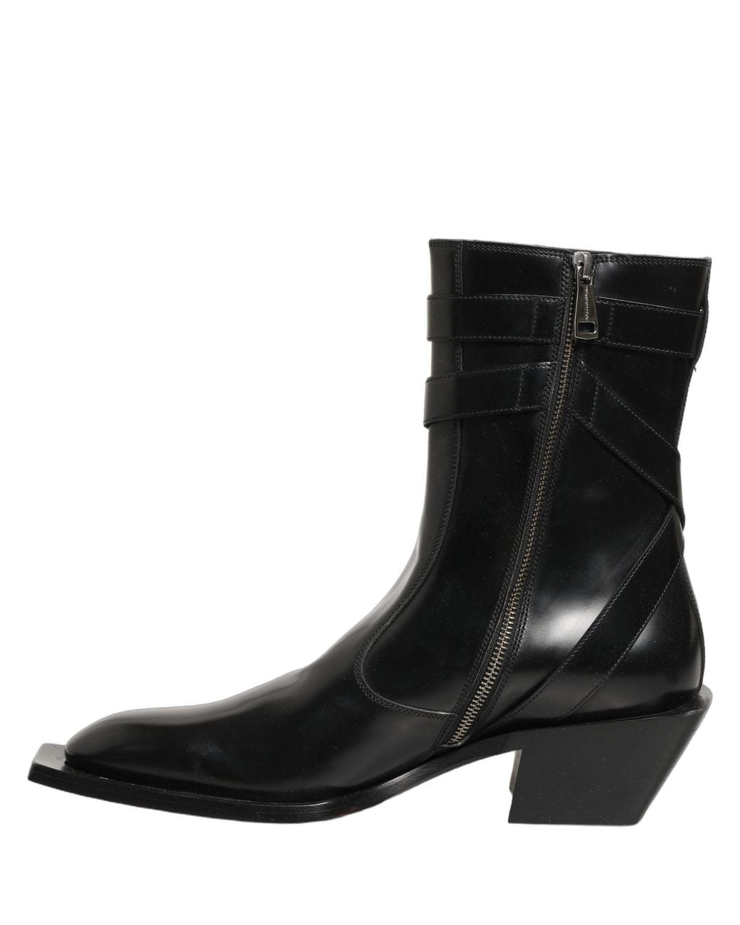 Dolce & Gabbana Black Leather Dg Plaque Mid Calf Boots Shoes for men