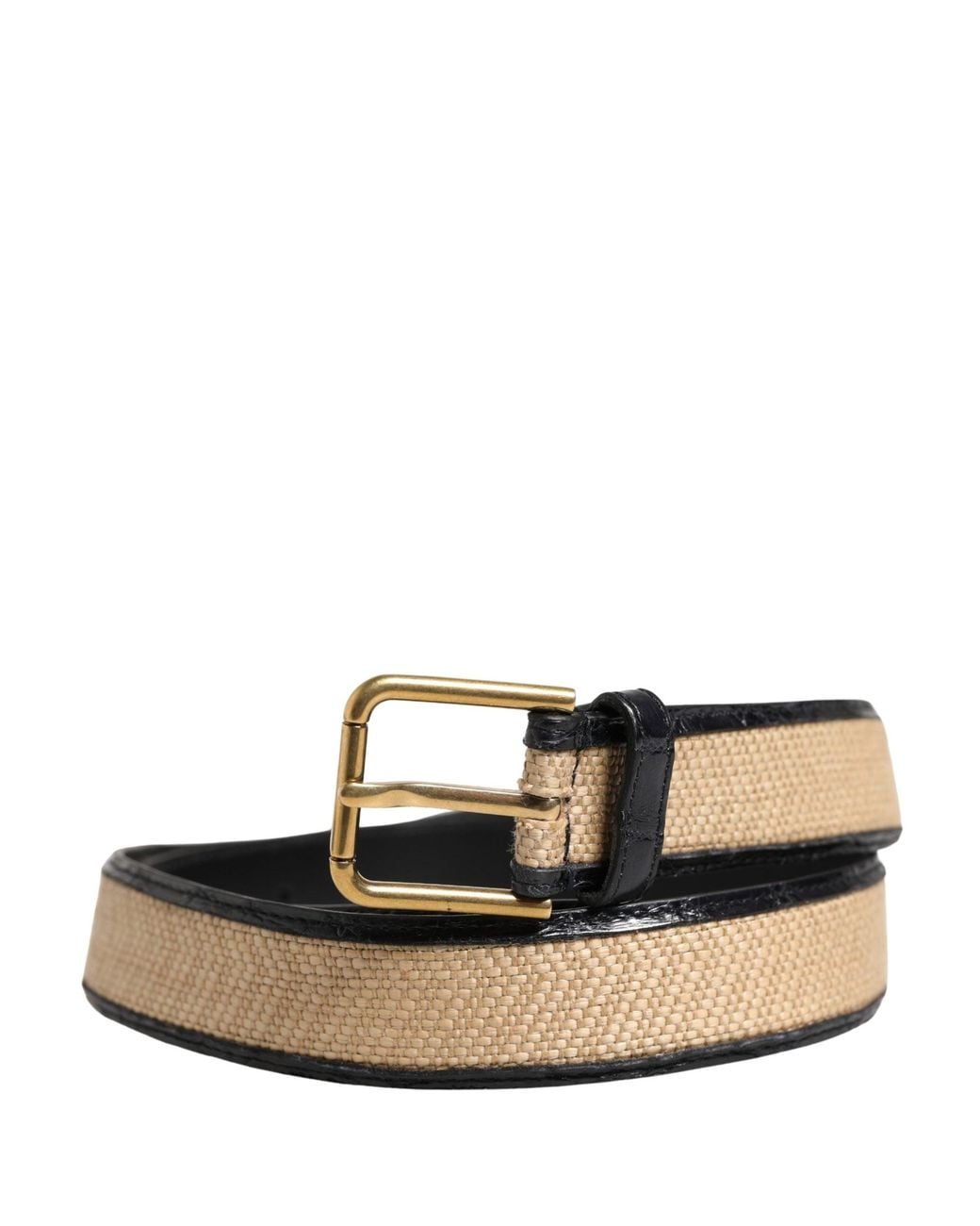 Dolce & Gabbana White Men Beige Braided Leather Metal Buckle Belt for men