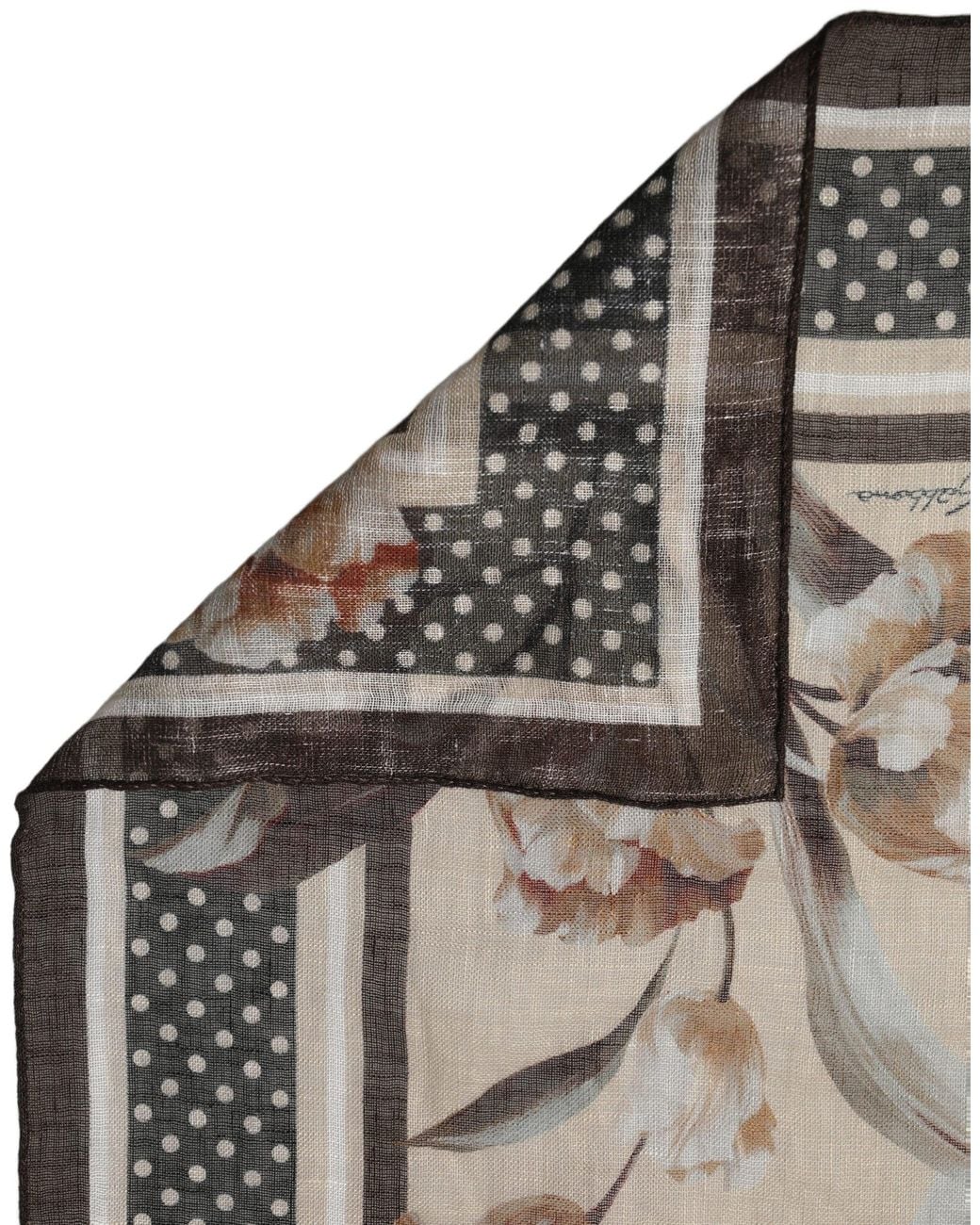 Dolce & Gabbana Metallic Men Beige Floral Linen Square Foulard Scarf for men