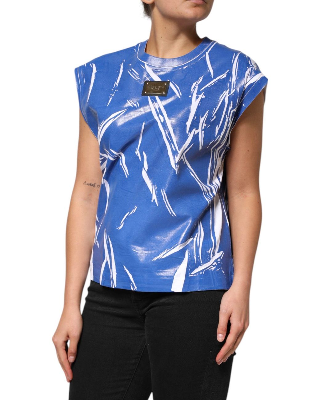 Dolce & Gabbana Blue Cotton Logo Plaque Tank Top