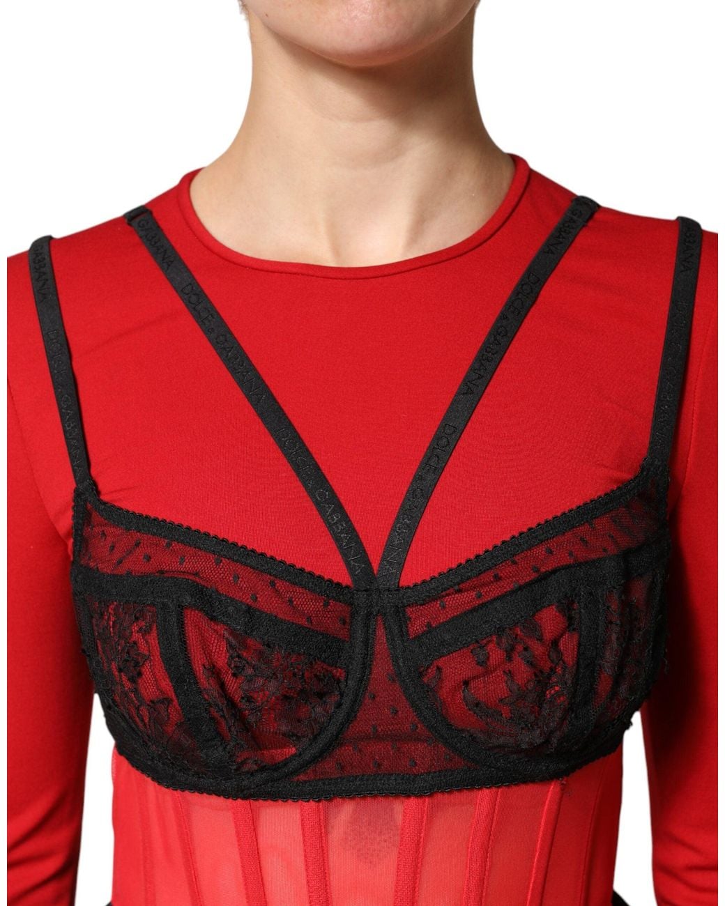 Dolce & Gabbana Red Black Nylon Bralette