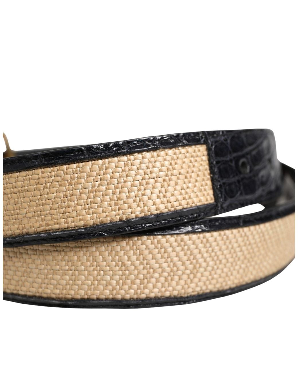 Dolce & Gabbana White Men Beige Braided Leather Metal Buckle Belt for men