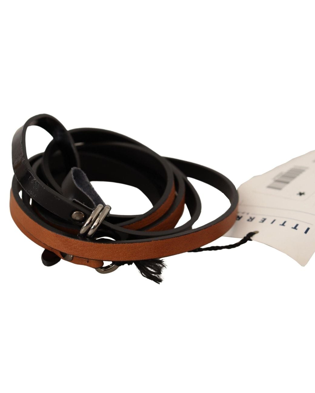 CoSTUME NATIONAL Black Leather Silver Tone Buckle Belt