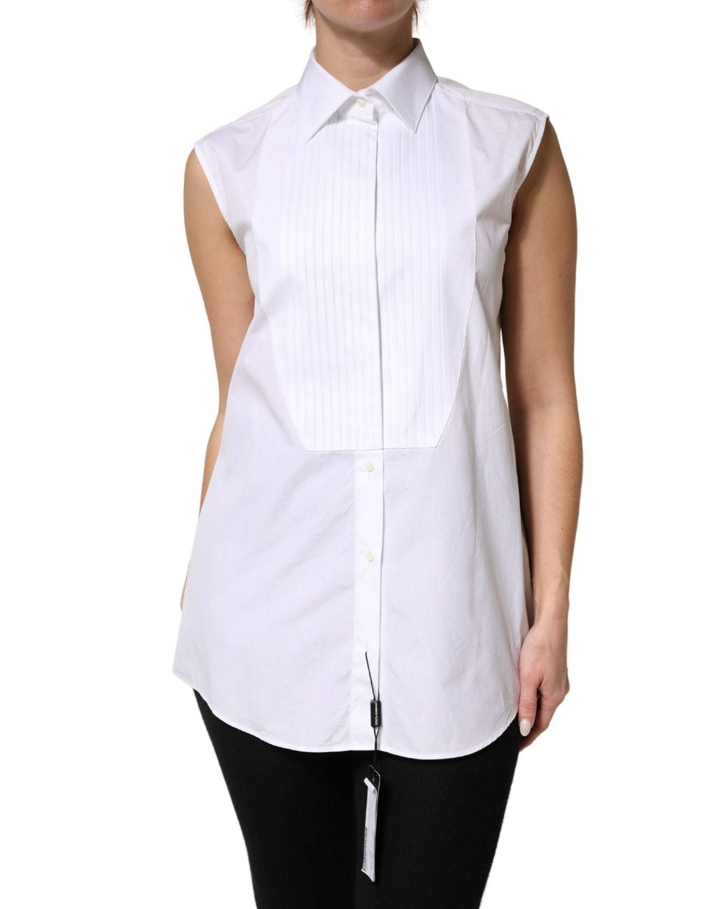 Dolce & Gabbana White Dolce Gabbana Collared Sleeveless Polo Shirt Top