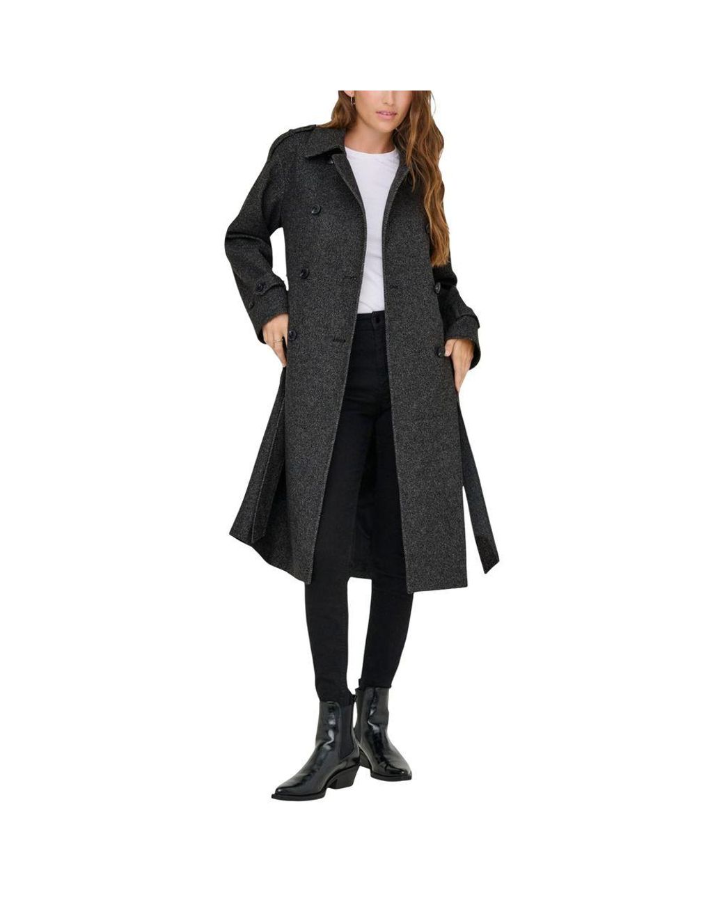 ONLY Black Gray Recycled Polyester Coat