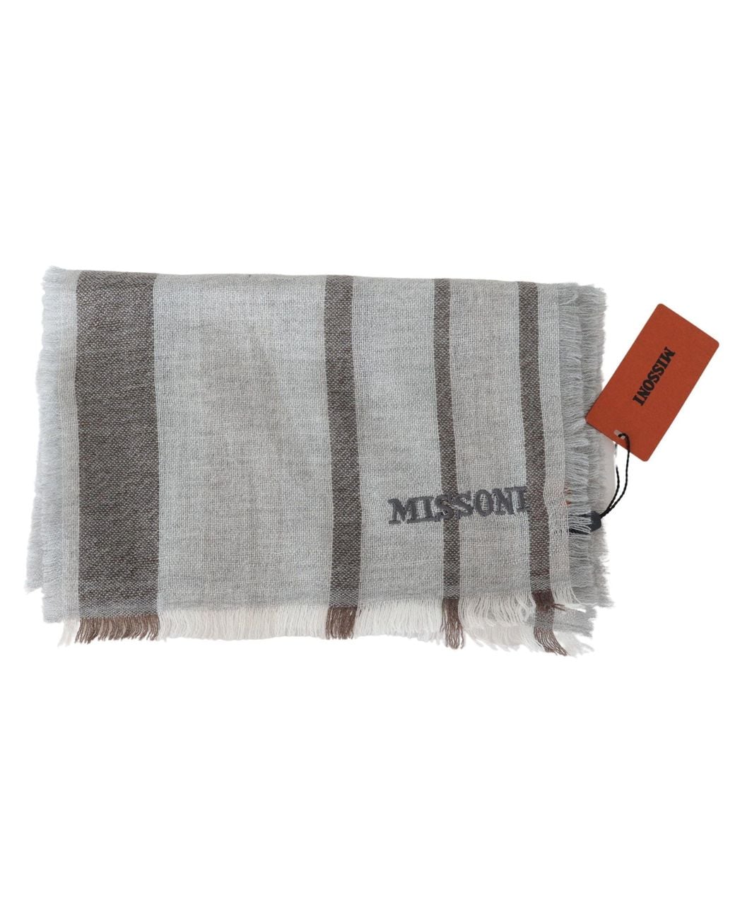 Missoni Black Wool Stripe Fringe Scarf for men