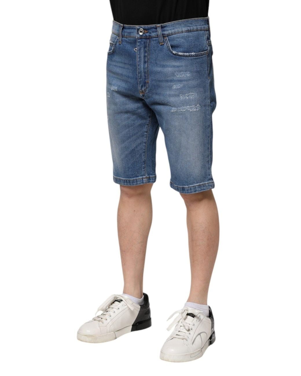 Dolce & Gabbana Blue Distressed Denim Shorts for men