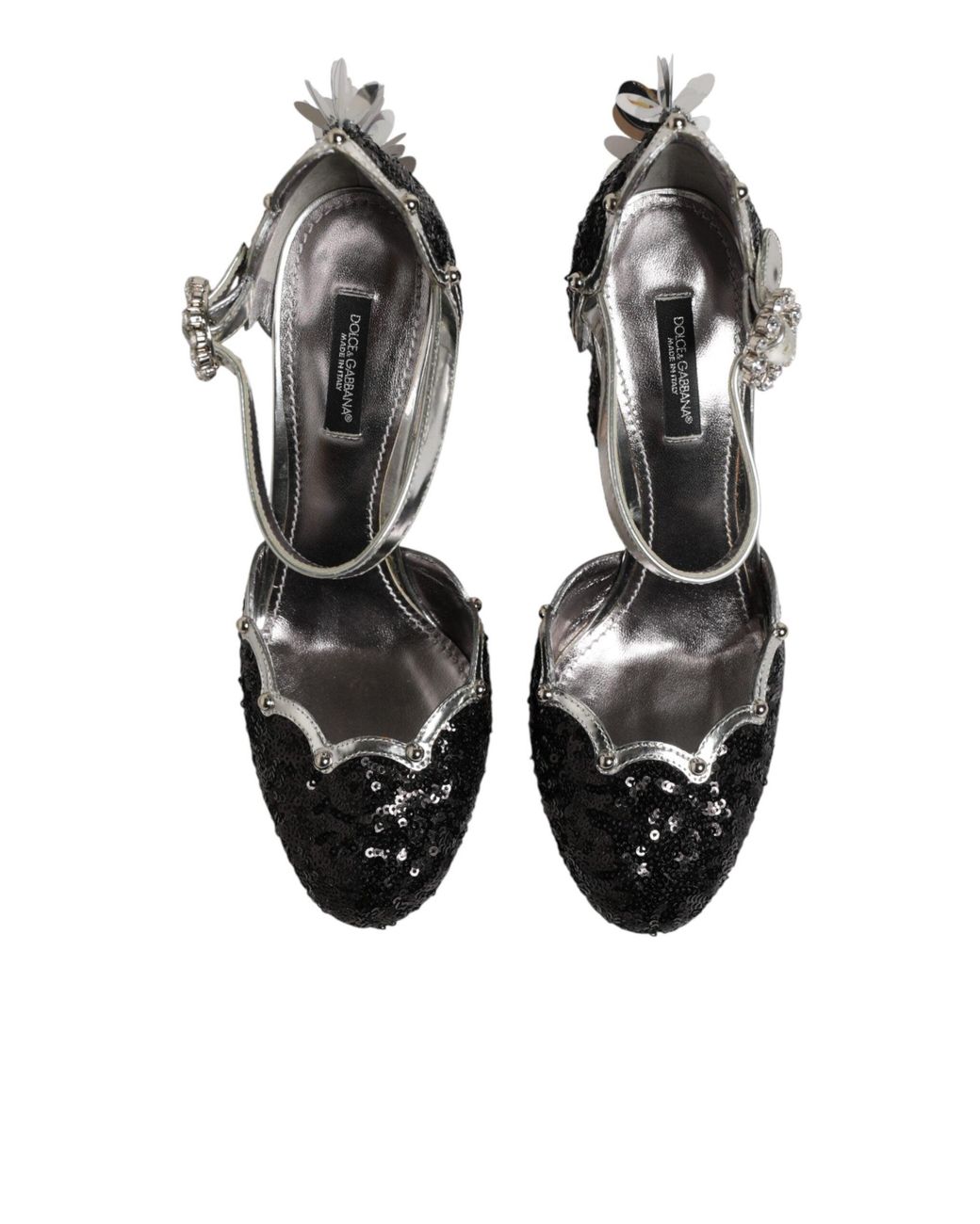 Dolce & Gabbana Black Sequin Ankle Strap Sandals Shoes