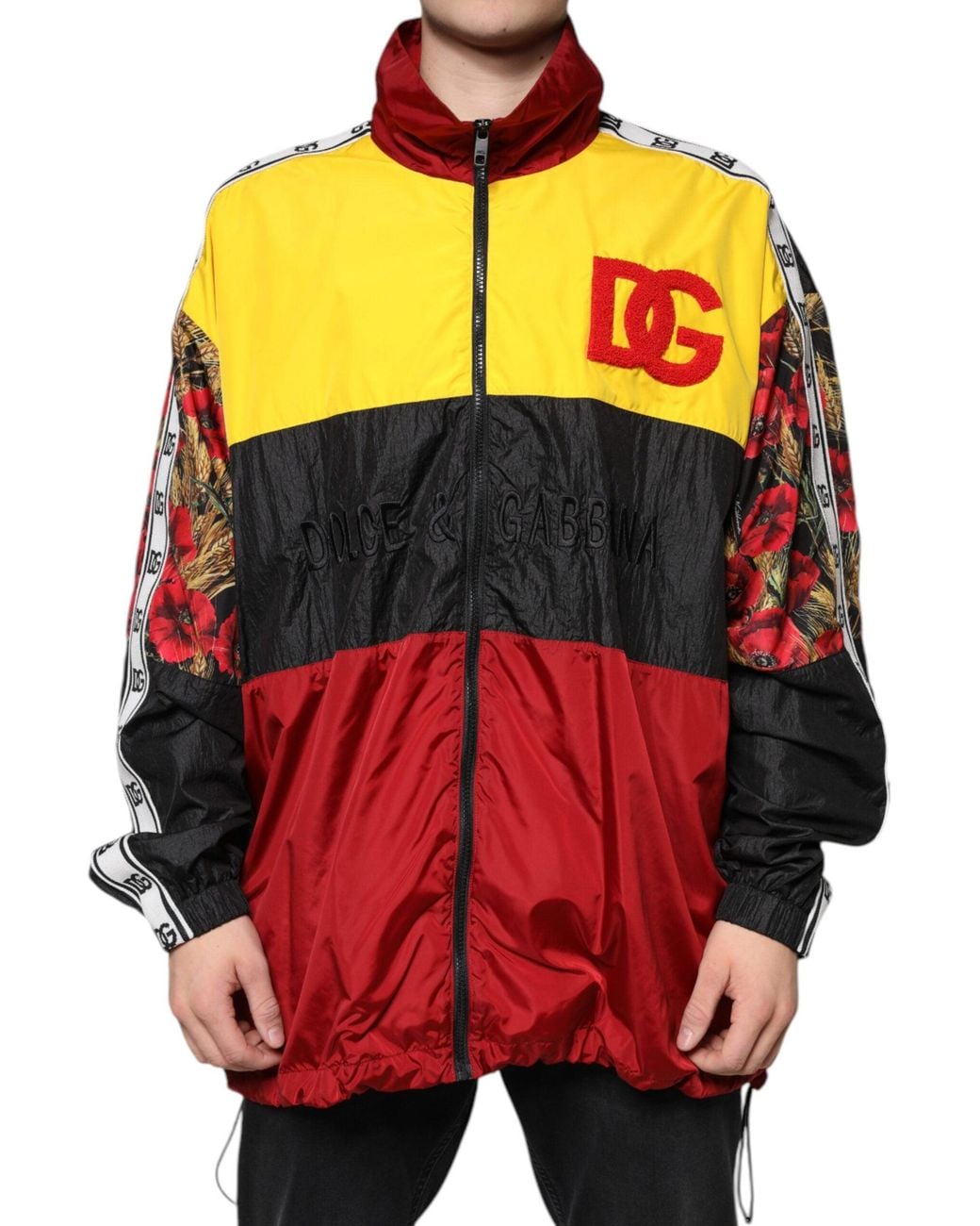 Dolce & Gabbana Red Multicolor Patchwork Men Full Zip Sweater for men