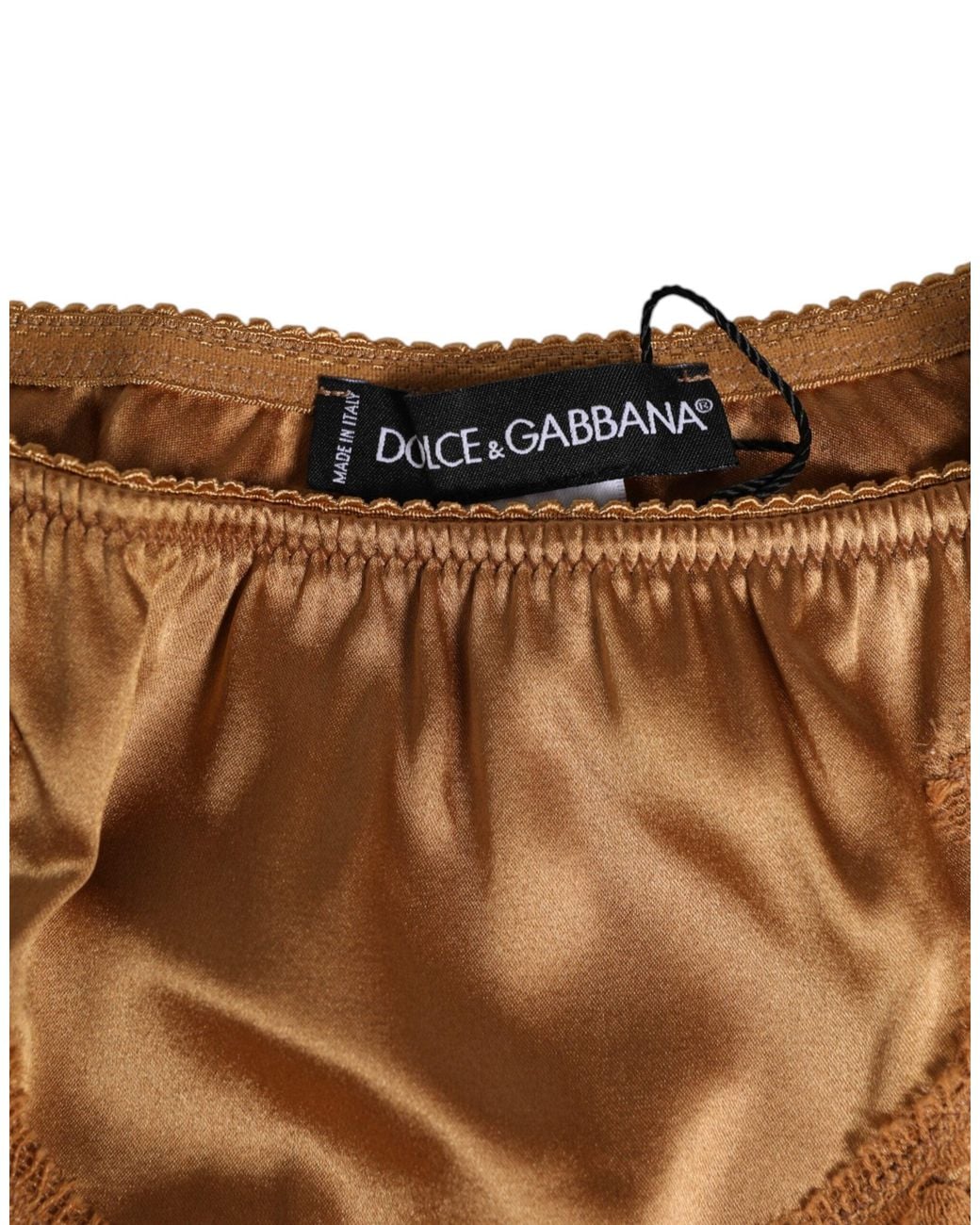 Dolce & Gabbana Brown Lace Silk Satin Slip Panties Underwear Clothing