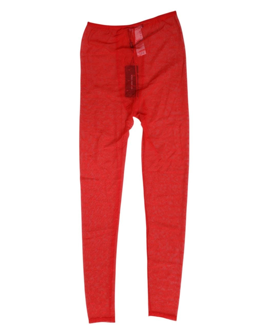Dolce & Gabbana Red Nylon Logo Lace Leggings Pants Underwear Elastane