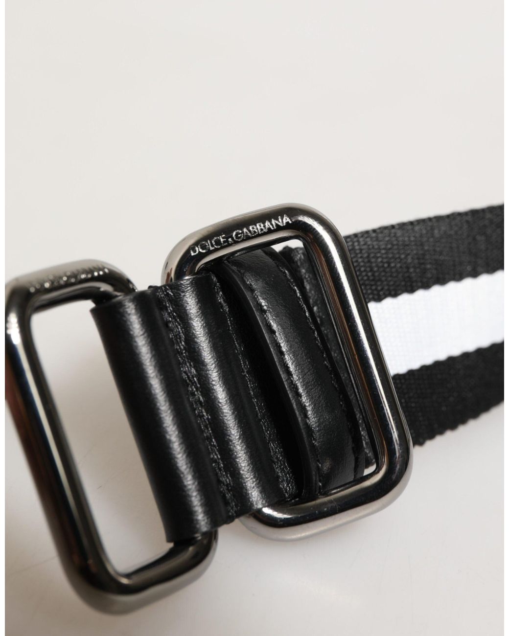 Dolce & Gabbana Black Logo Stripe Buckle Belt for men