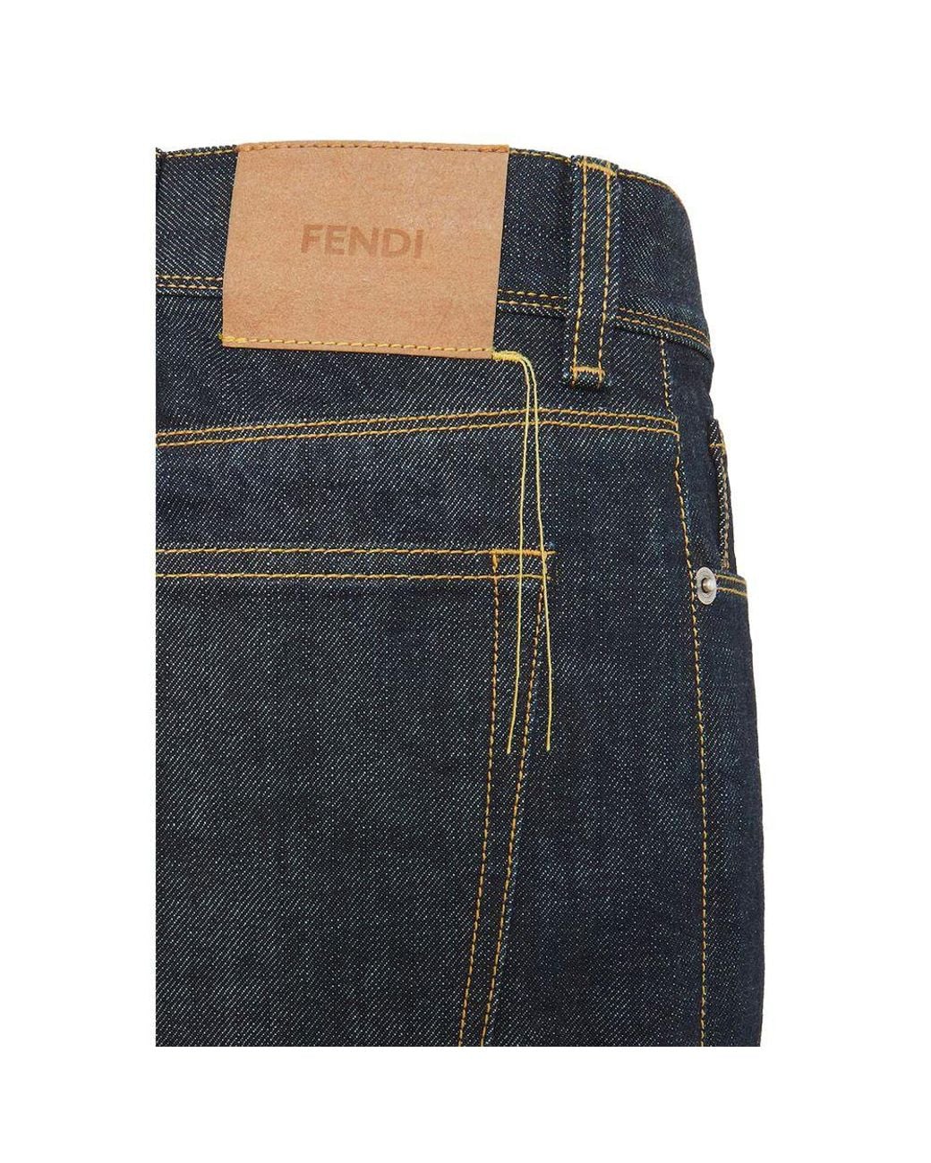 Fendi Gray Blue Cotton Slim Fit Jeans for men