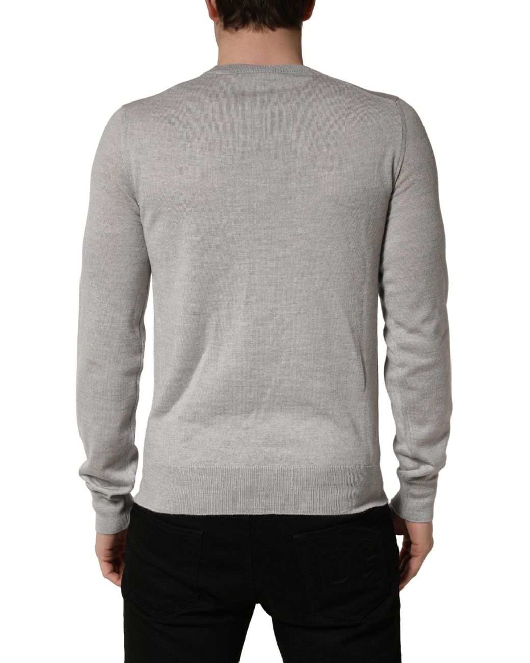 Dolce & Gabbana Gray Long Sleeves Crew Neck Pullover Sweater for men