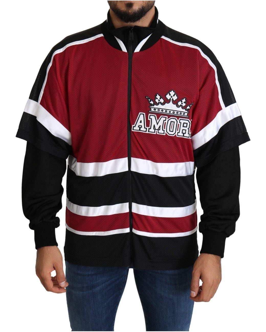 Dolce & Gabbana Dolce Gabbana Red Black Amore Sport Full Zipper Sweater for men