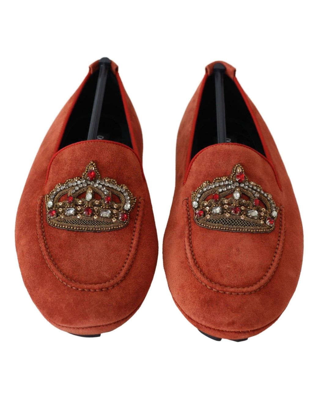Dolce & Gabbana Black Leather Crystal Crown Loafers Shoes for men