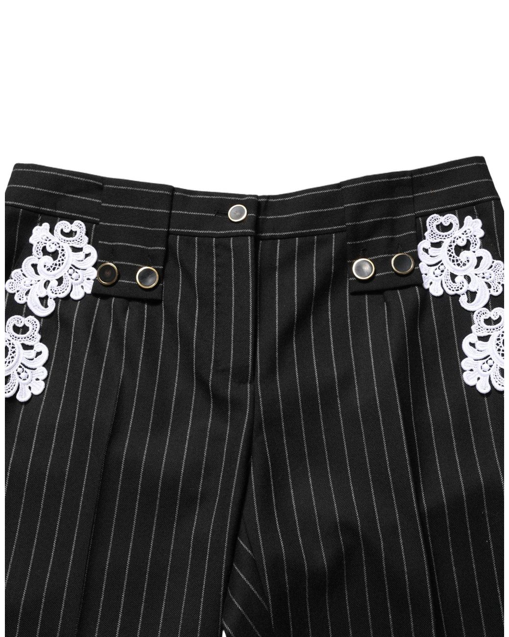 Dolce & Gabbana Black Lace Applique Pinstripe Cropped Pants