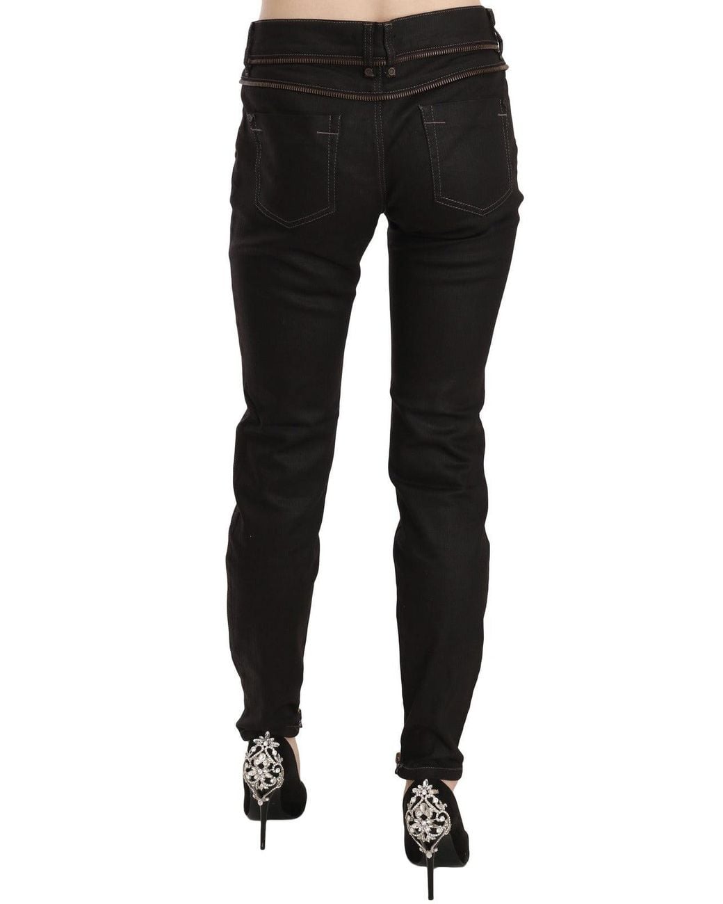 John Galliano Cotton Black Mid Waist Skinny Denim Jeans