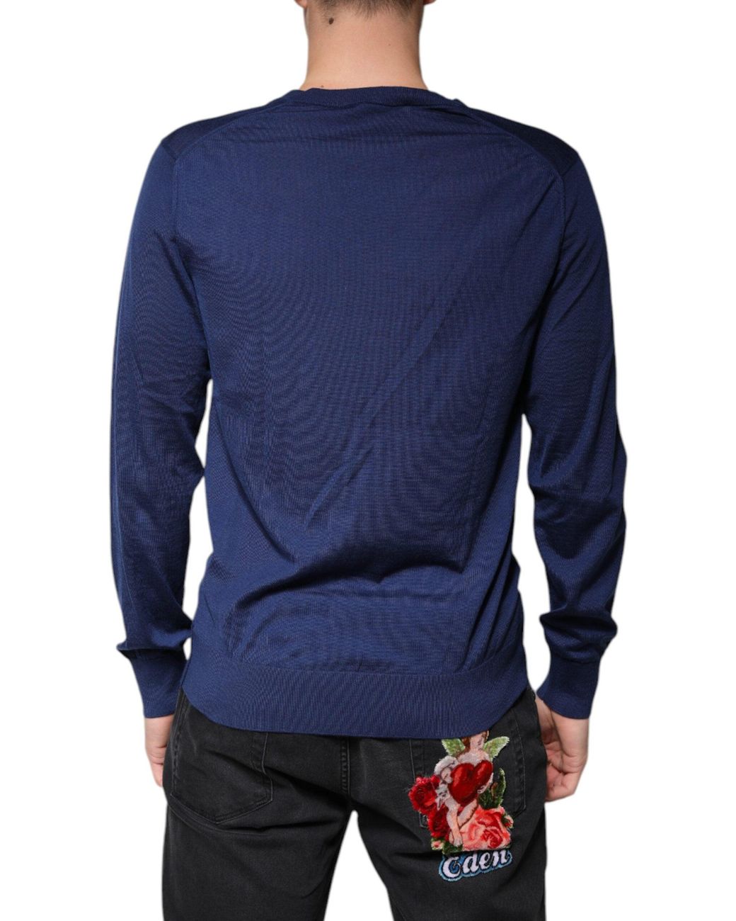 Dolce & Gabbana Blue V-Neck Sweater Classic Knit for men