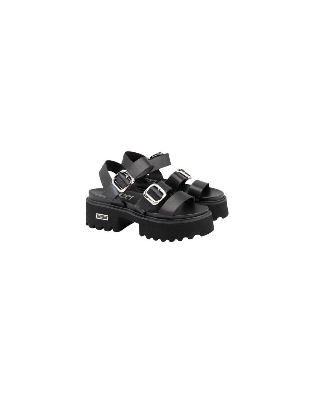 Cult Black Leather Platform Sandals