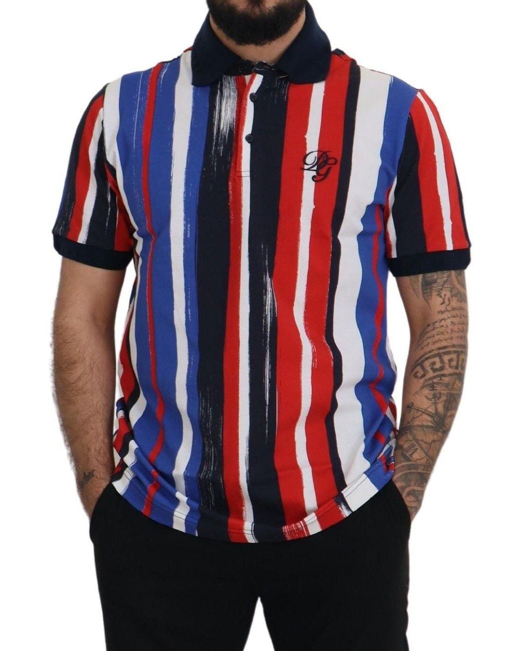 Dolce & Gabbana Red Multicolor Cotton Polo Top T-shirt for men