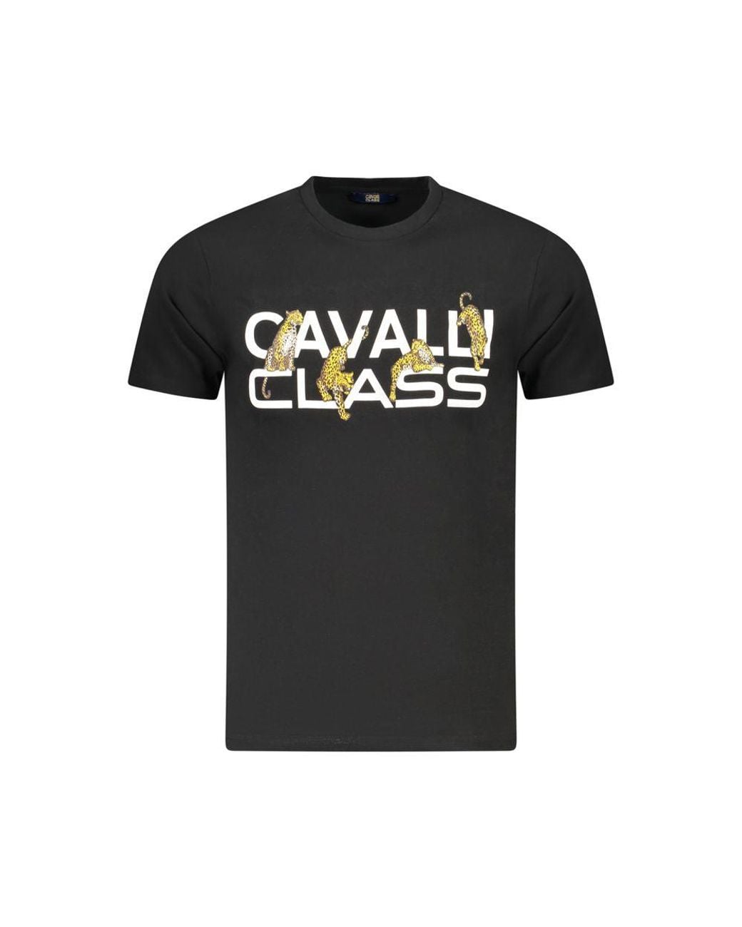 Roberto Cavalli Black Cheetah Print Graphic Tee for men