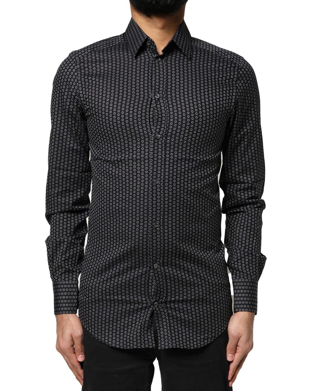 Dolce & Gabbana Black Patterned Cotton Dress Shirt for men