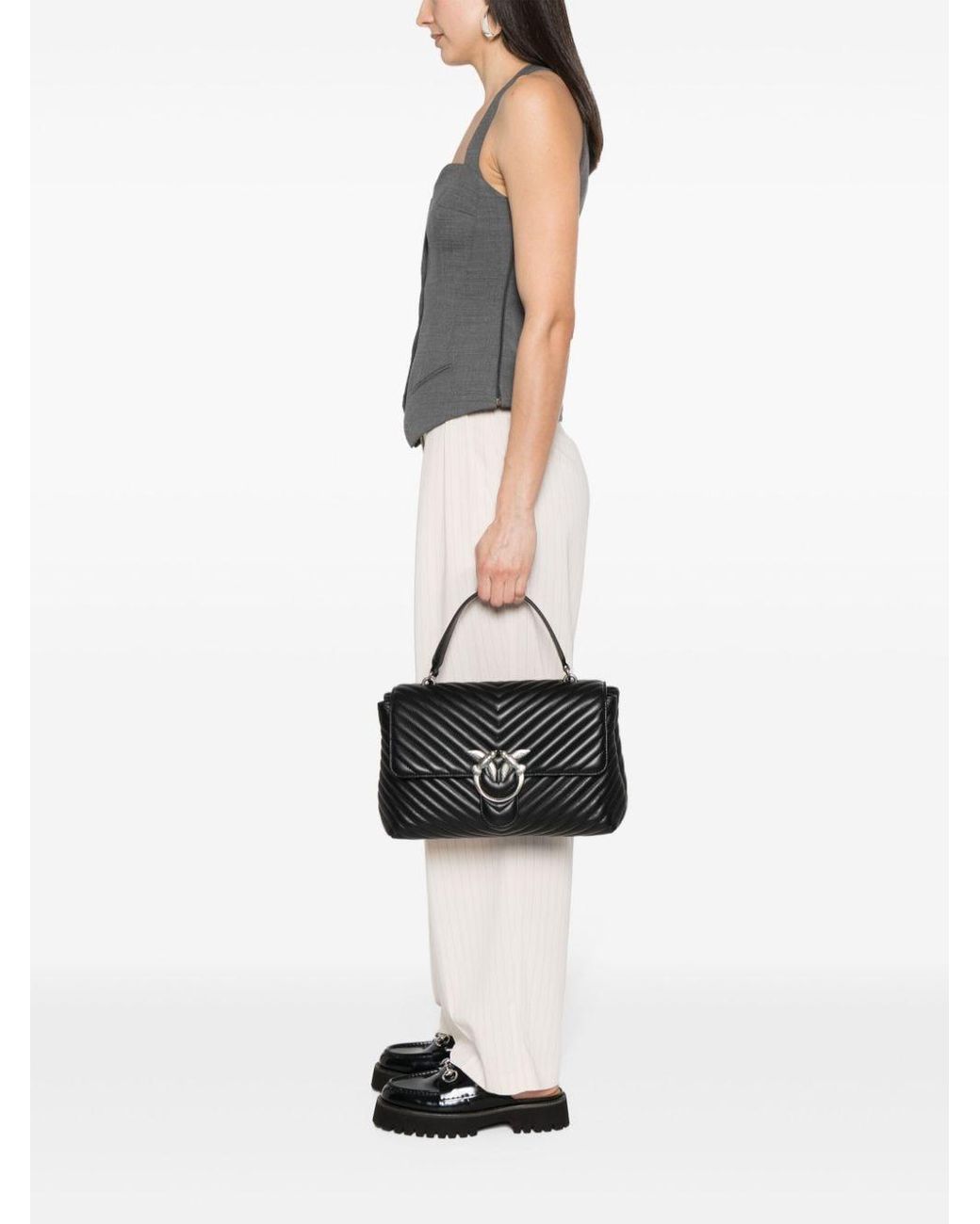 Pinko Gray Love Birds Plaque Shoulder Bag