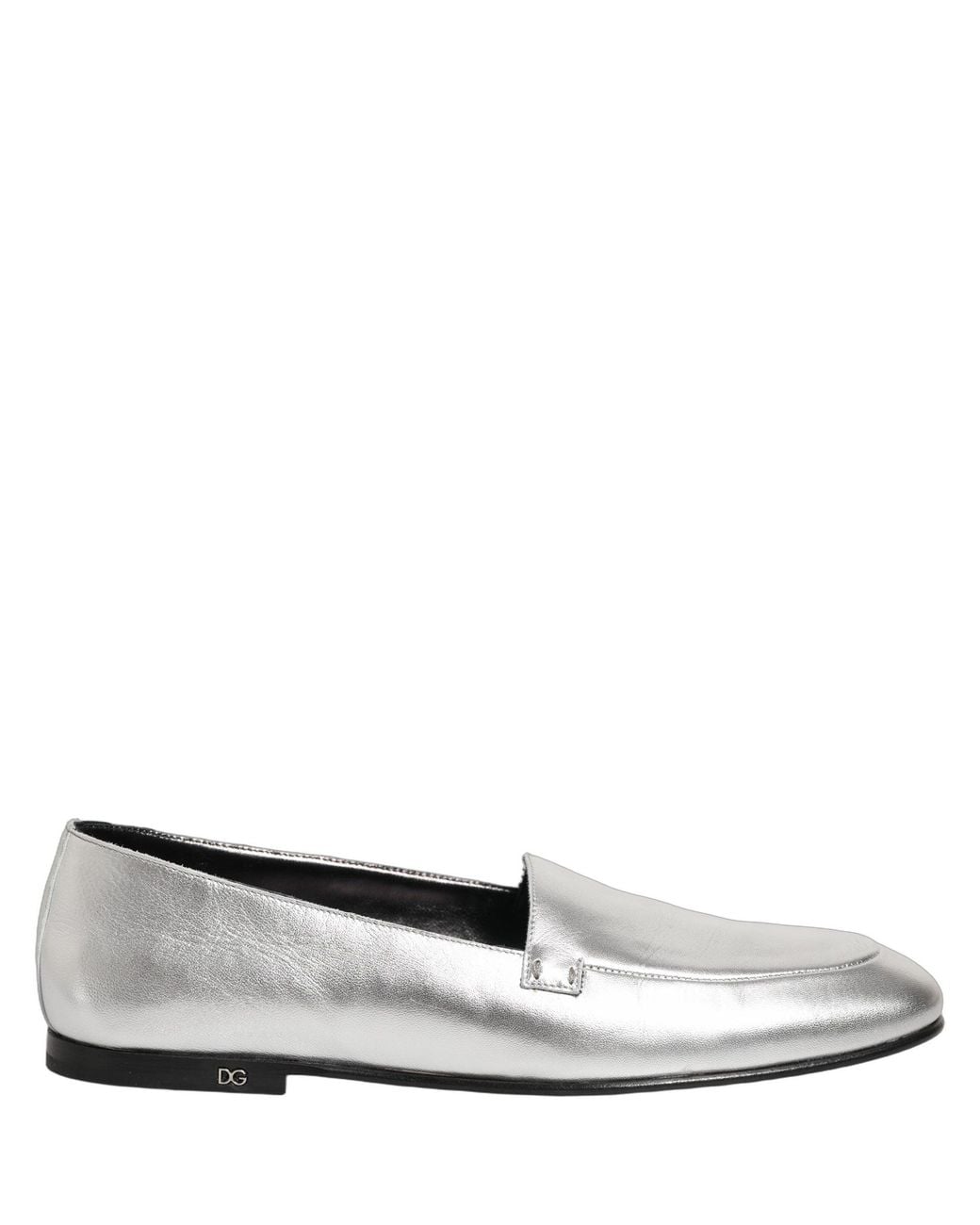 Dolce & Gabbana White Silver Leather Dg Logo Slip On Loafers Shoes for men