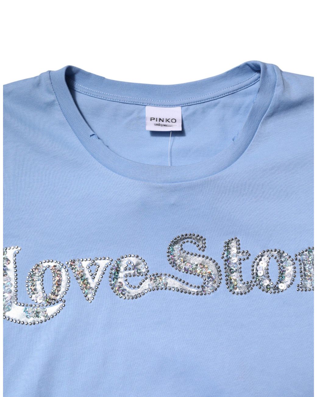 Pinko Blue Love Story Sequined Embellished Short Sleeves T