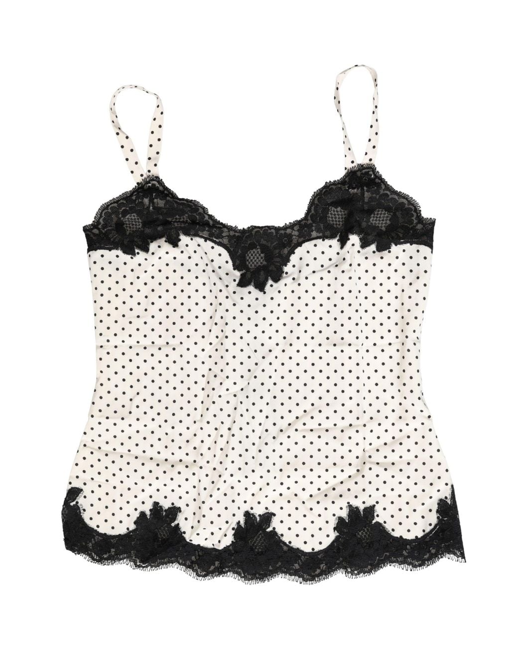 Dolce & Gabbana Black Polka Dot Lace-Trimmed Camisole Top Underwear And Elastane Silk
