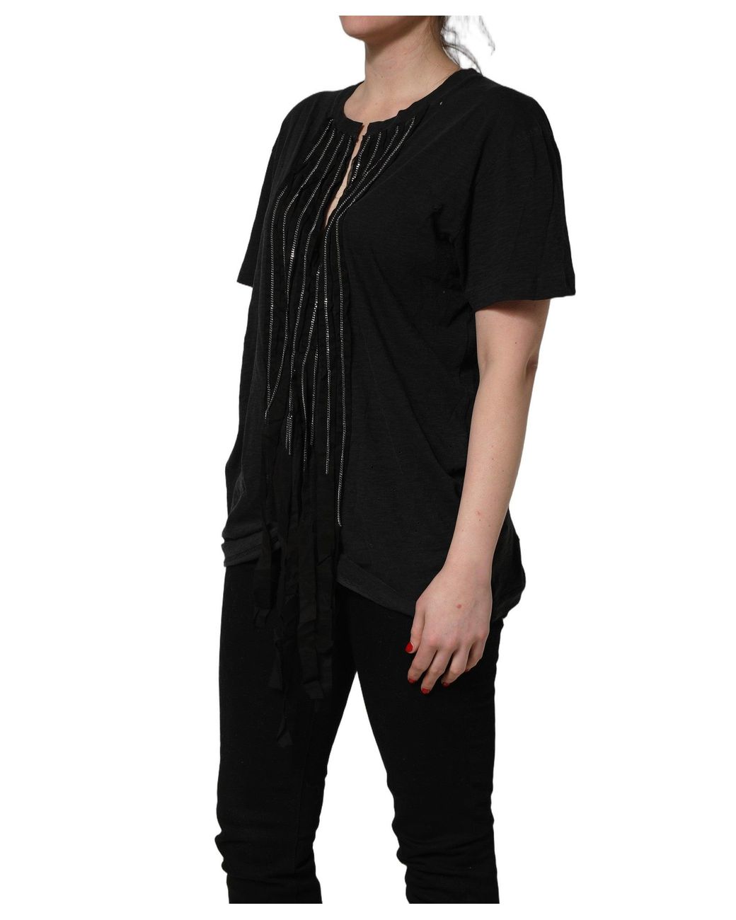DSquared² Black Chain Embellished Cotton Short Sleeve T
