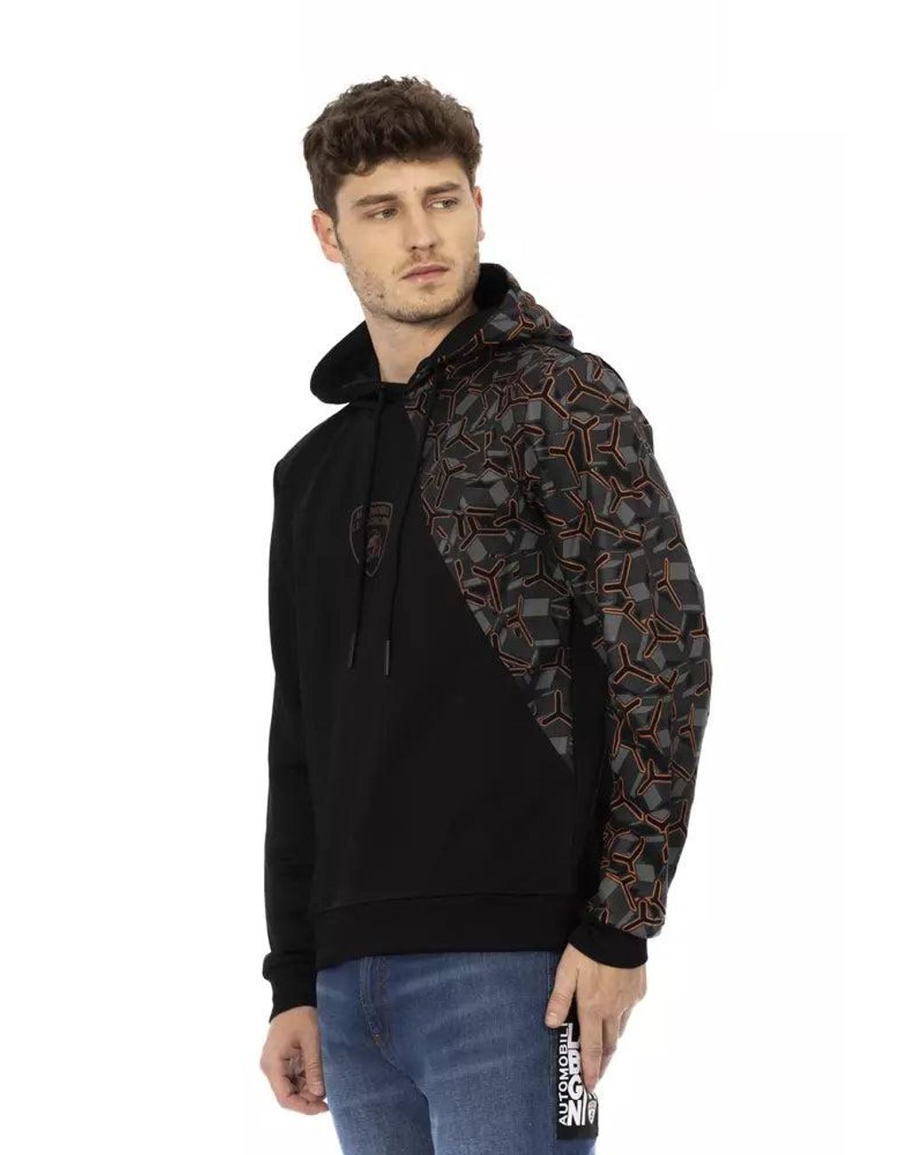 Automobili Lamborghini Black Sleek Cotton Hooded Sweatshirt for men