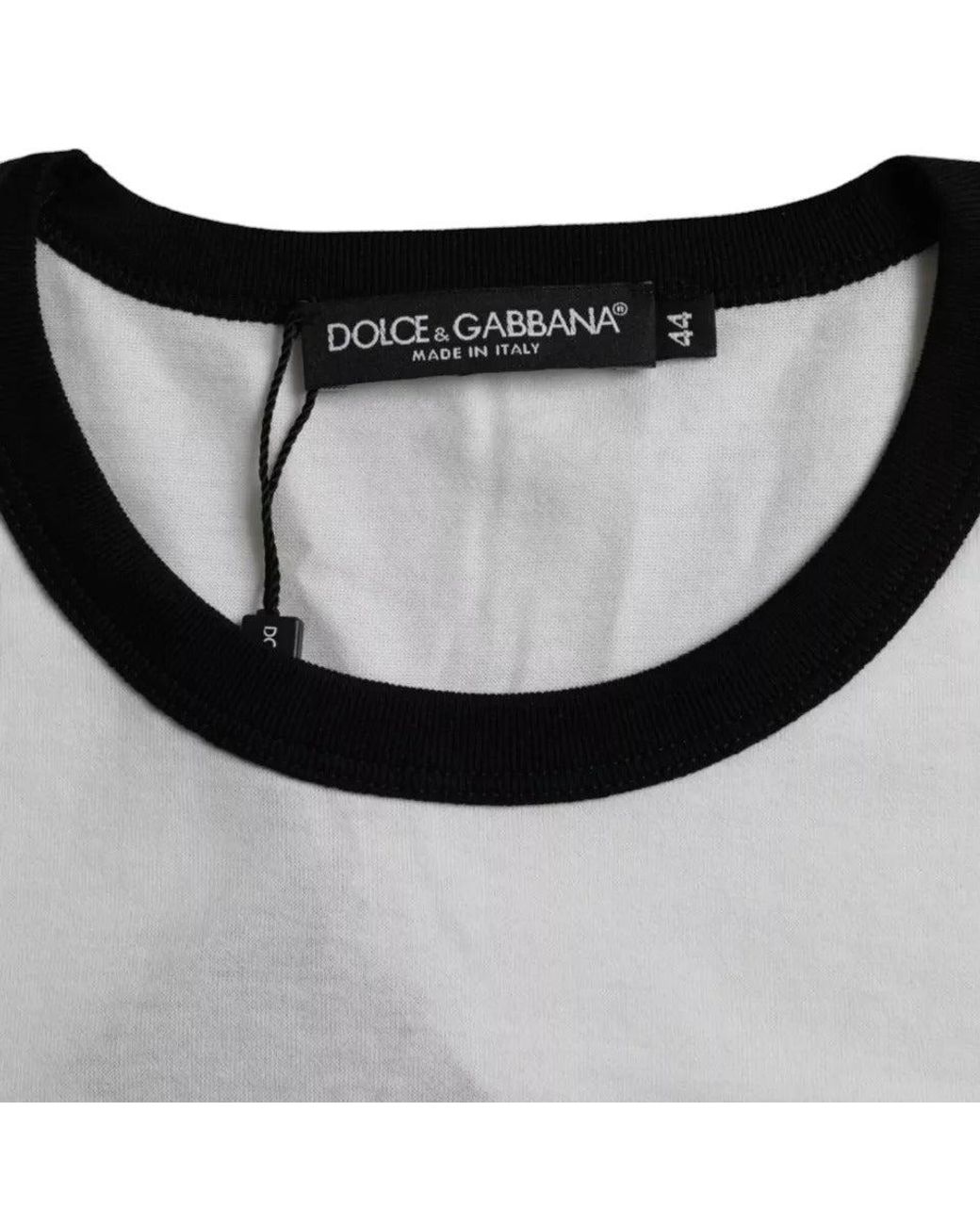 Dolce & Gabbana Black White Jazz Print Cotton Short Sleeves T for men