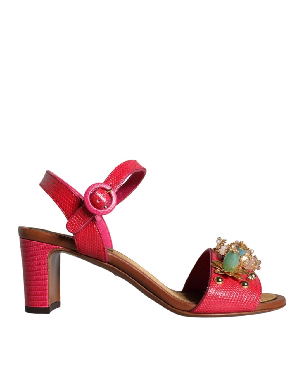 Dolce & Gabbana Red Leather Embellished Keira Sandals Shoes