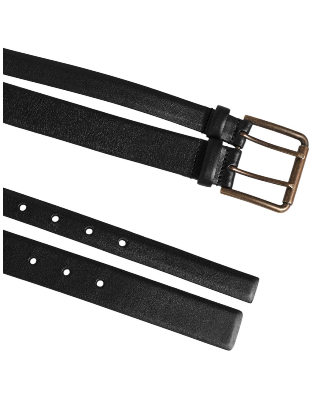 Dolce & Gabbana Black Double Strap Leather Brass Buckle Belt 100Lf for men