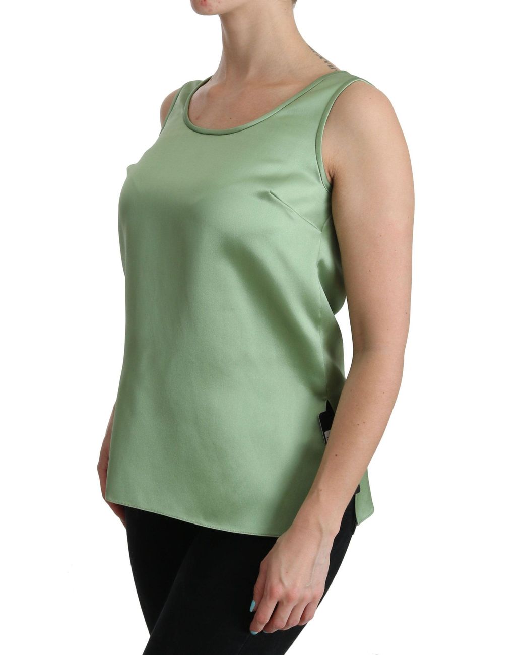 Dolce & Gabbana Green Sleeveless 100% Silk Top Tank Blouse